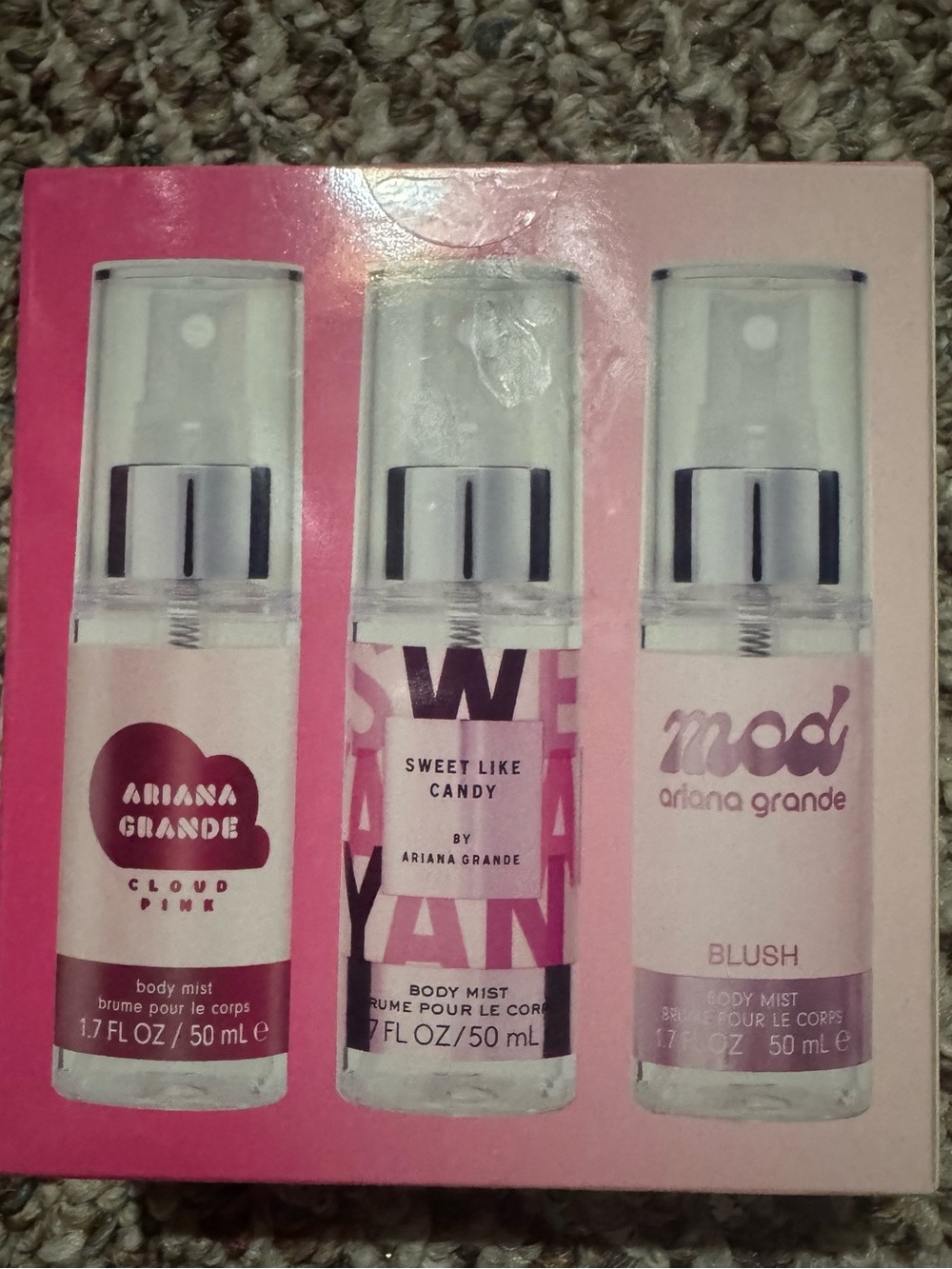 BNIB Ariana Grande Body Mist Trio Cloud Pink, Sweet Like Candy, and Blush